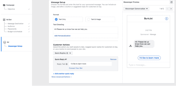 How to customize the flow of a Messenger ad